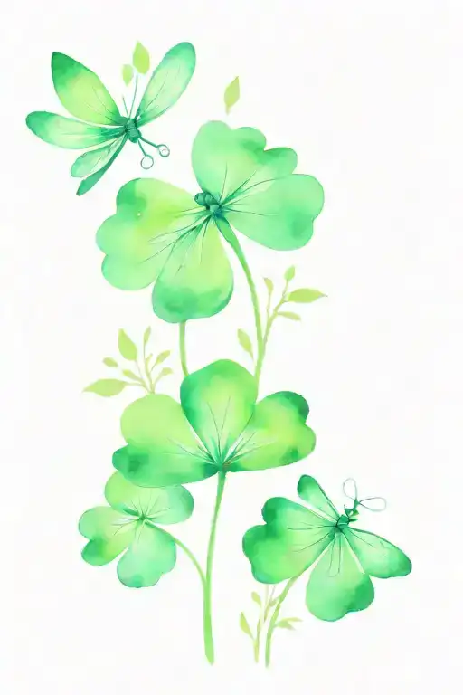 4 leaf clover with dragonflies pain hatred grief tattoo design idea