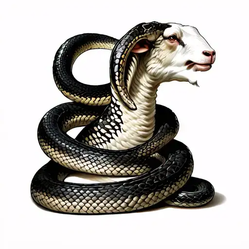 Snake coiled around sheep body tattoo design idea