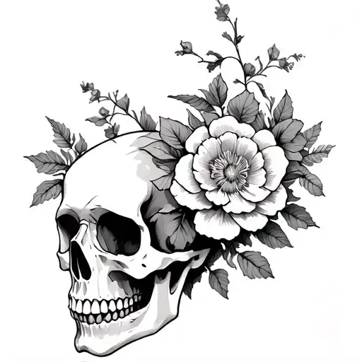 skull memento mori memento vivere without flowers tattoo design idea