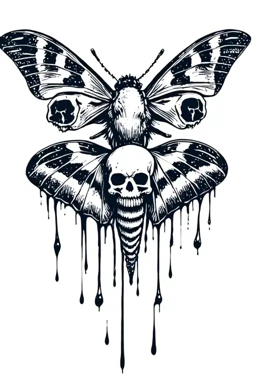 moth with skulls and blood dripping tattoo design idea
