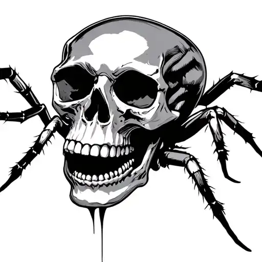 spider eating skull on web tattoo design idea