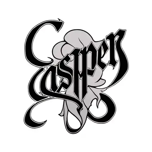 the name casper womens forearm with background tattoo design idea