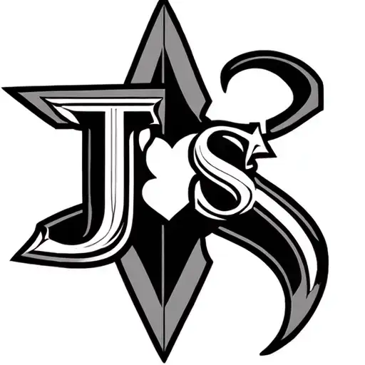 "J&S" star heart shape tattoo design idea