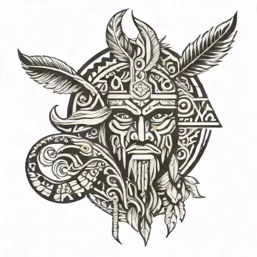 Polynesian tribal with Viking and Native American patterns sleeve  tattoo design idea