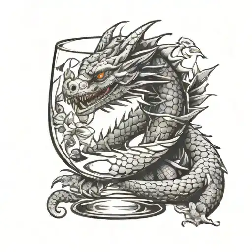 glass of gin and tonic with dragon tattoo design idea