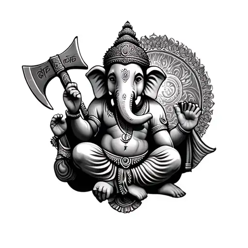 Lord Ganesh holding ax Hidden Name Sawan tattoo design idea