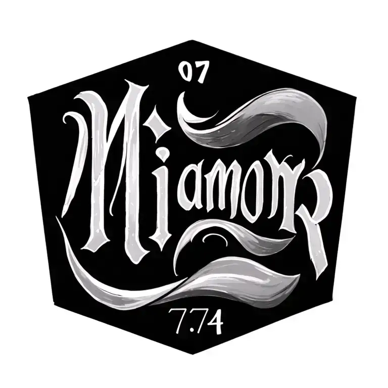 Minimalistic elegant tattoo with the word "Mi amor",07.04 in latinic number and the letters "N" and "V" tattoo design idea