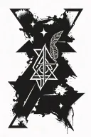 “Create a bind rune with intense spiritual symbolism: start with Mannaz at the center representing the self, surrounded  tattoo design idea
