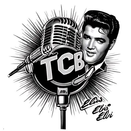 Create a tattoo with an old style microphone and Elvis Presley TCB logo in the middle with Elvis Presleys signature Elvi tattoo design idea