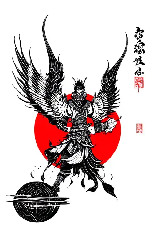 In the style of the Samurai style, the Red Sun machine so that some meaning carries tattoo design idea
