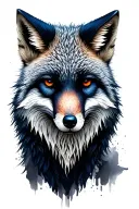 silver fox full body, raven wongd open behind the fox tattoo design idea