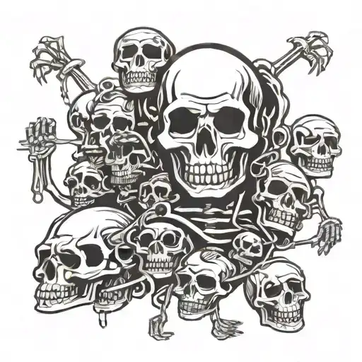 cartoon skull and skeletons tattoo design idea