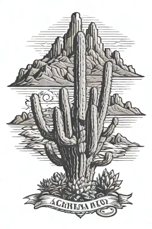 western, cacti, mountains, Arizona, cattle brand logo center tattoo design idea