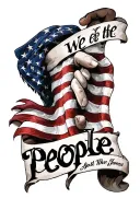 "We the People" patriotic theme half sleeve featuring flag morphing tattoo design idea