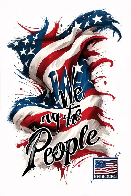 "We the People" patriotic theme half sleeve featuring flag morphing tattoo design idea