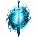 sword with water swirling around the length of it simplified tattoo design idea