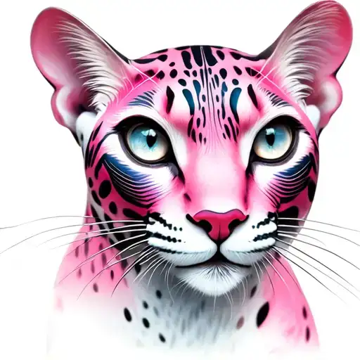pink panther female, feminine, pink, blue, white tattoo design idea