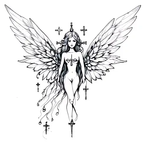 sketch tattoo pixie wings crosses drawing tattoo design idea