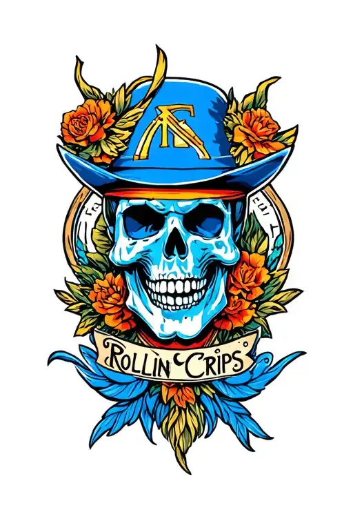 Gang name Rollin Crips main color is blue tattoo design idea