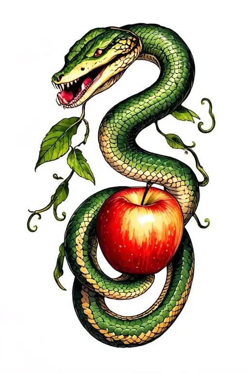eve eating the apple and snake coiled tattoo design idea