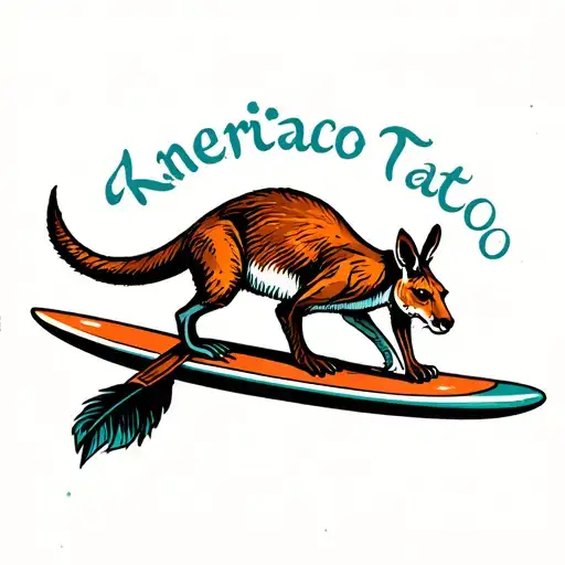 Kangaroo surfing tattoo design idea
