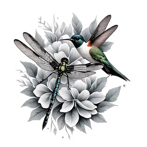 Dragonfly And Hummingbird tattoo design idea