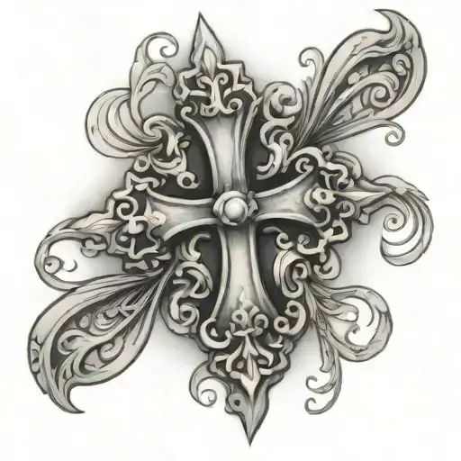 fleur de lis style cross feminine tattoo design idea