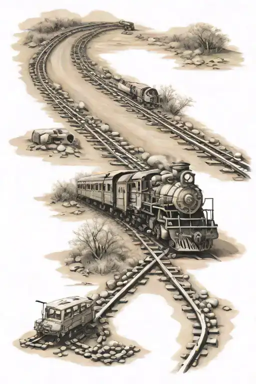 outback train track with rosery beads intertwined tattoo design idea