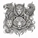 I wan a totem, five faces, an eagle, a lion, a crab a pinguin and a devil tattoo design idea