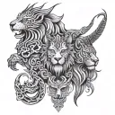 I wan a totem, five faces, an eagle, a lion, a crab a pinguin and a devil tattoo design idea