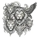 I wan a totem, five faces, an eagle, a lion, a crab a pinguin and a devil tattoo design idea