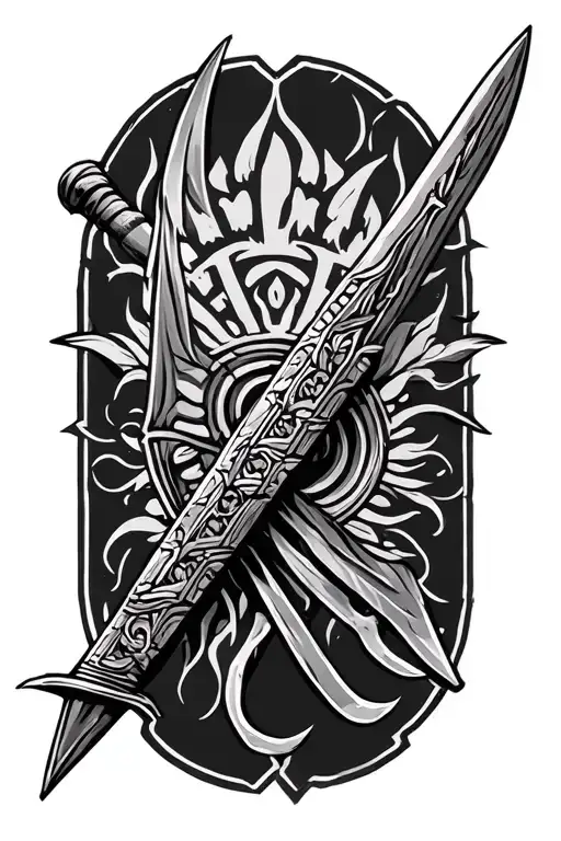 Macuahuitl weapon ready for battle tattoo design idea