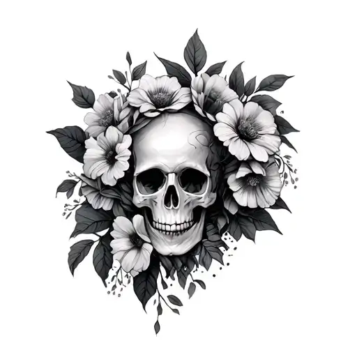 life, death, skulls, flowers, depression, resilience, growth, love, heartbreak tattoo design idea