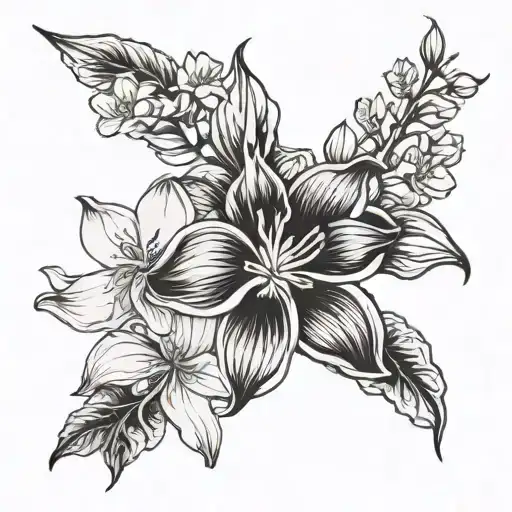 Design a medium-sized tattoo in blackwork engraving style, featuring two Cape Jasmine flowers for men tattoo design idea
