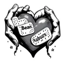 heart being held together by two bandaids one saying Bean other saying Auburn  tattoo design idea