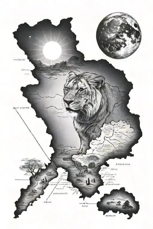 map of Punjab with a moon somewhere inserted around an already large tattoo of a lioness  tattoo design idea