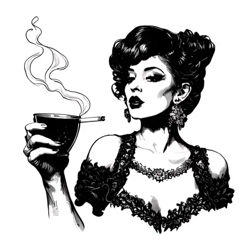 alter ego lady smoking cigarette tattoo design idea