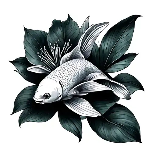 koi fish and canna lily flower tattoo design idea