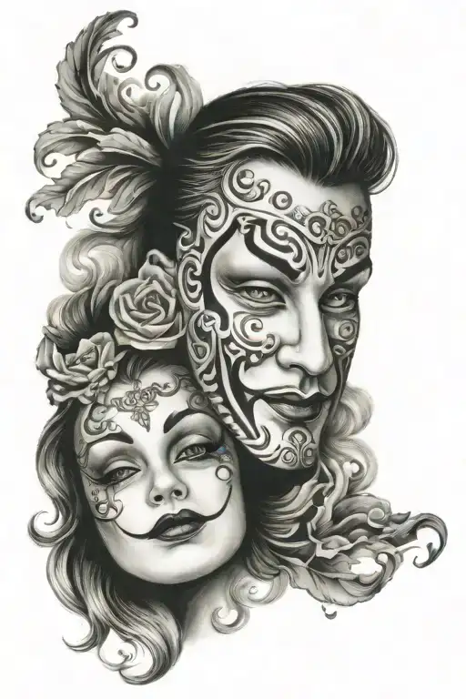 theatre masks one happy one sad tattoo design idea