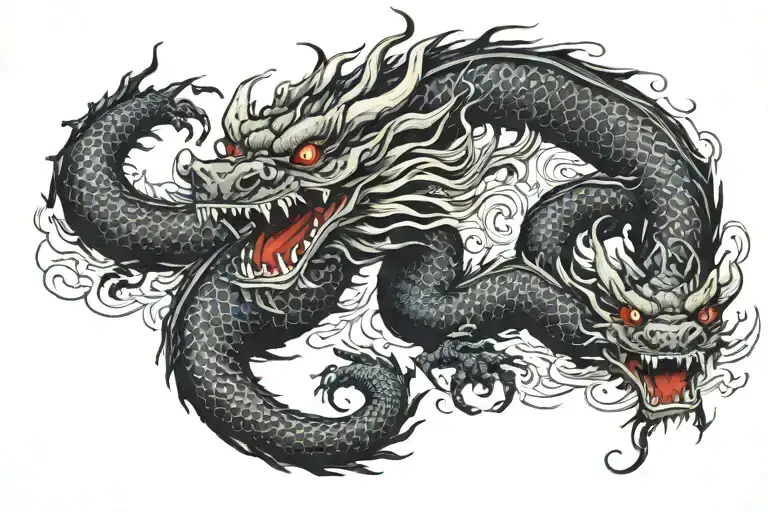 black Japan dragon without wings spread wide tattoo design idea