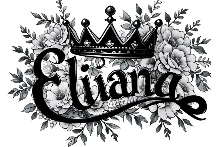"Elianna" princess crown with florals coming tattoo design idea