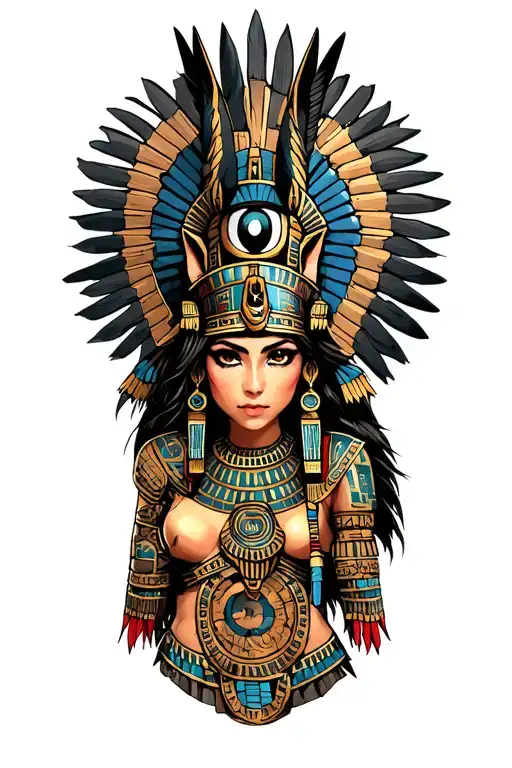Aztec Warrior Girl With Technology With Egyptian Warrior Anubis, Inka Symbolism, All Seing Eye And... Tattoo tattoo design idea