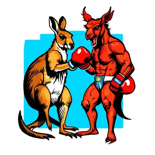 kangaroo with boxing gloves versus devil with boxing gloves tattoo design idea