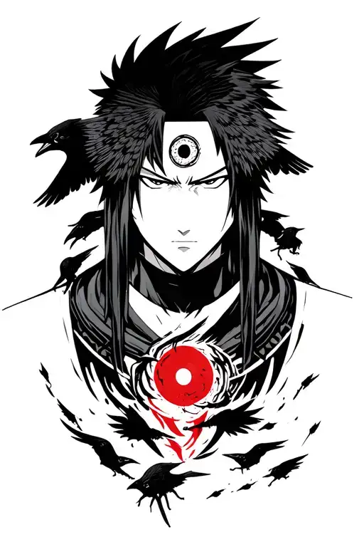 Mangekyo Sharingan Uchiha Sasuke with Crows tattoo design idea