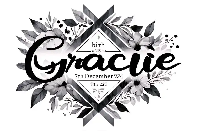 a geometric design incorporating my daughters name Gracie and her date of birth 7th December 2024 tattoo design idea