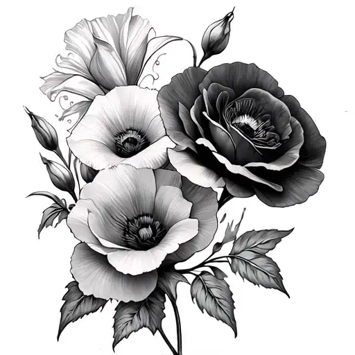 roses poppies & Gladioli tattoo design idea