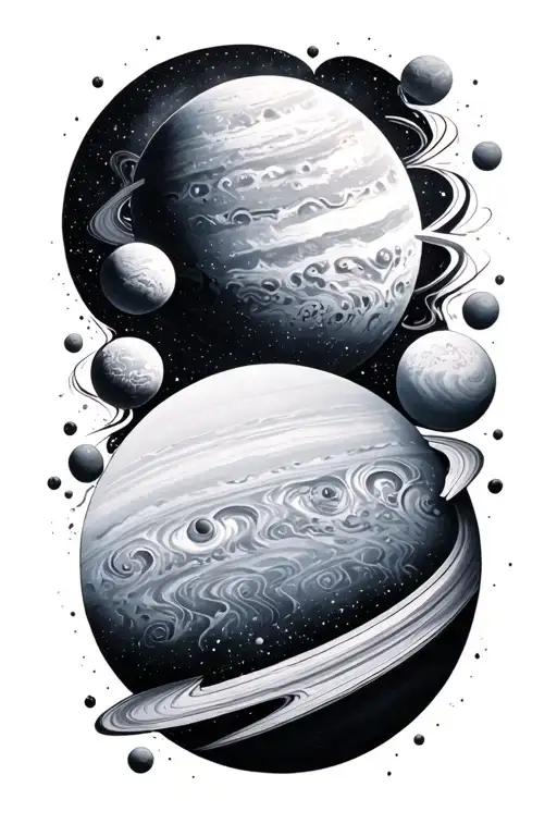 galaxy filled with planets tattoo design idea