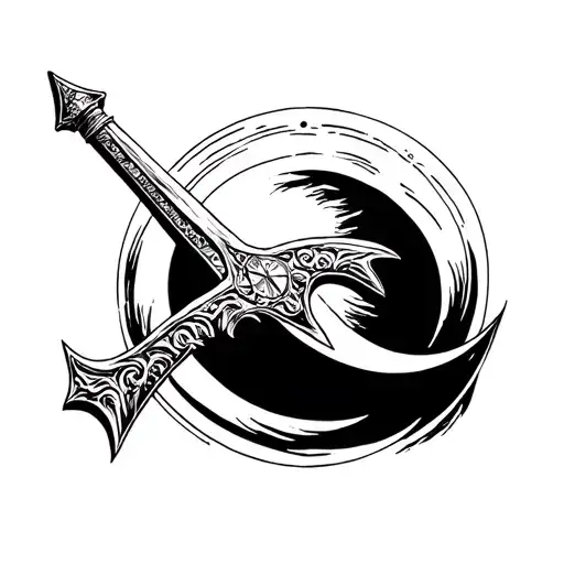 sword of Damocles hanging over a moon tattoo design idea