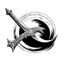 sword of Damocles hanging over a moon tattoo design idea