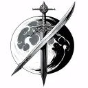 sword of Damocles hanging over a moon tattoo design idea